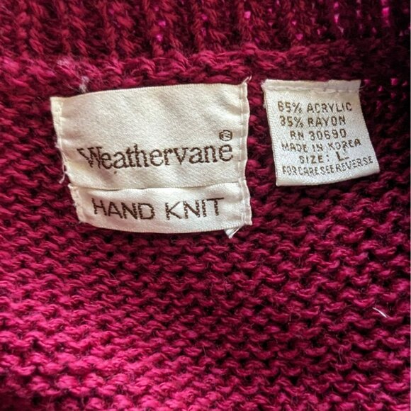 Weathervane hand knit Vintage Burgundy Blue Sleeveless Cardigan Size Large - Picture 5 of 8